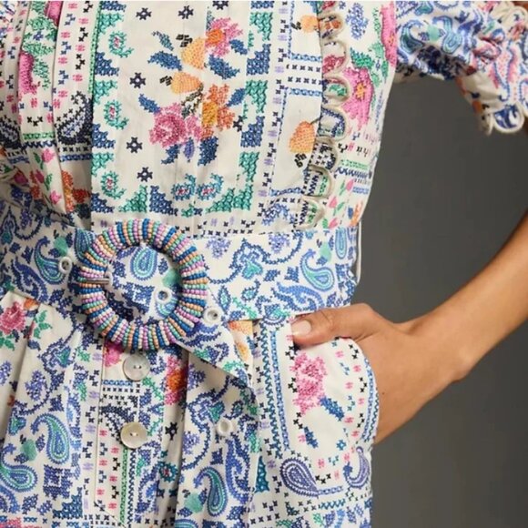 FARM Rio Romantic Bandanas Puff-Sleeve Belted Romper – Size L – NWOT - Picture 5 of 16